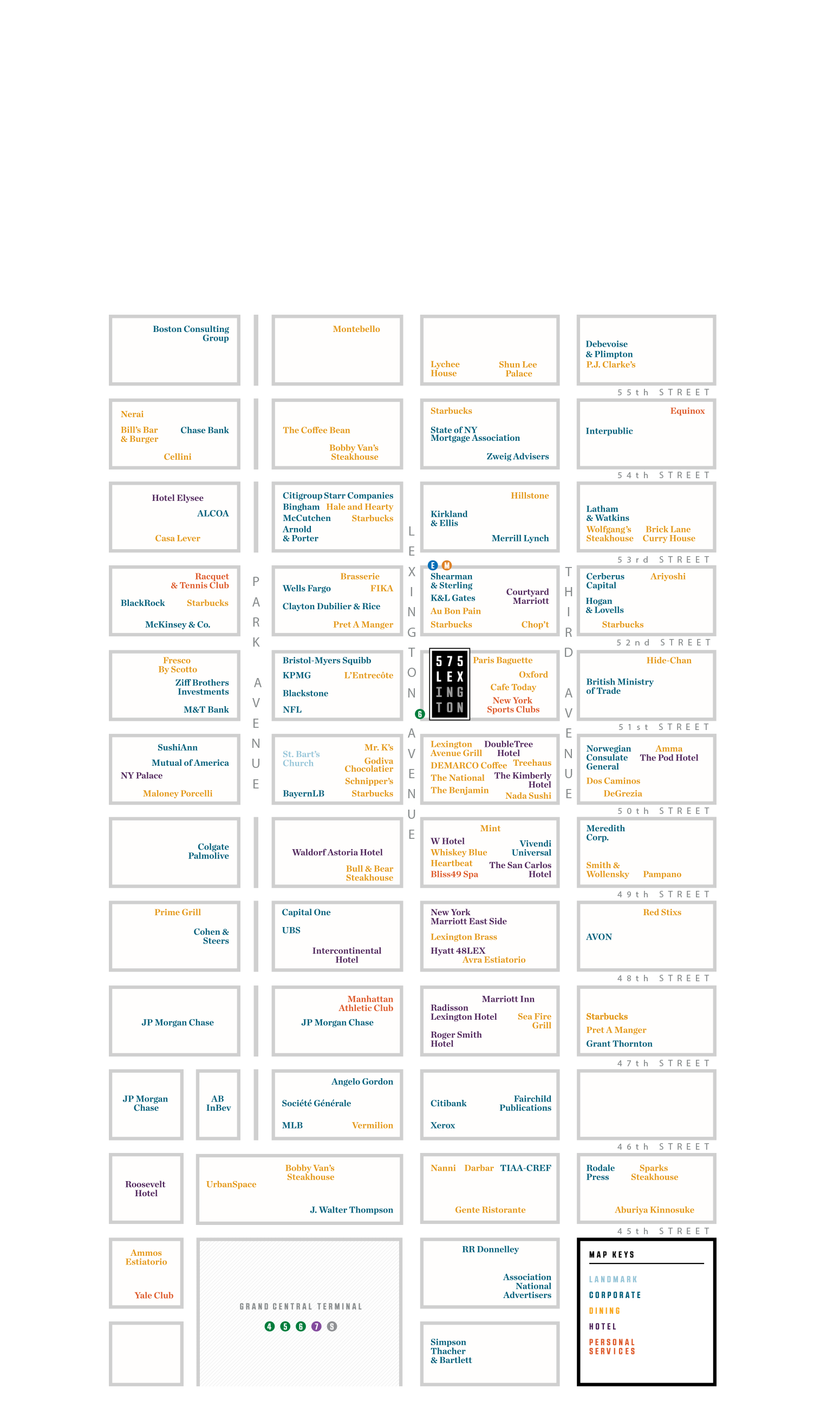 Neighborhood map 575 Lexington midtown Manhattan office space